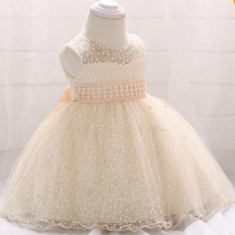 BABY GIRL BEADED BIRTHDAY MESH FROCK